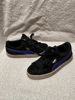 Puma Suede Heart Snake Sneakers Shoes Kids Girls Size 3.5C Black Blue 364919-02